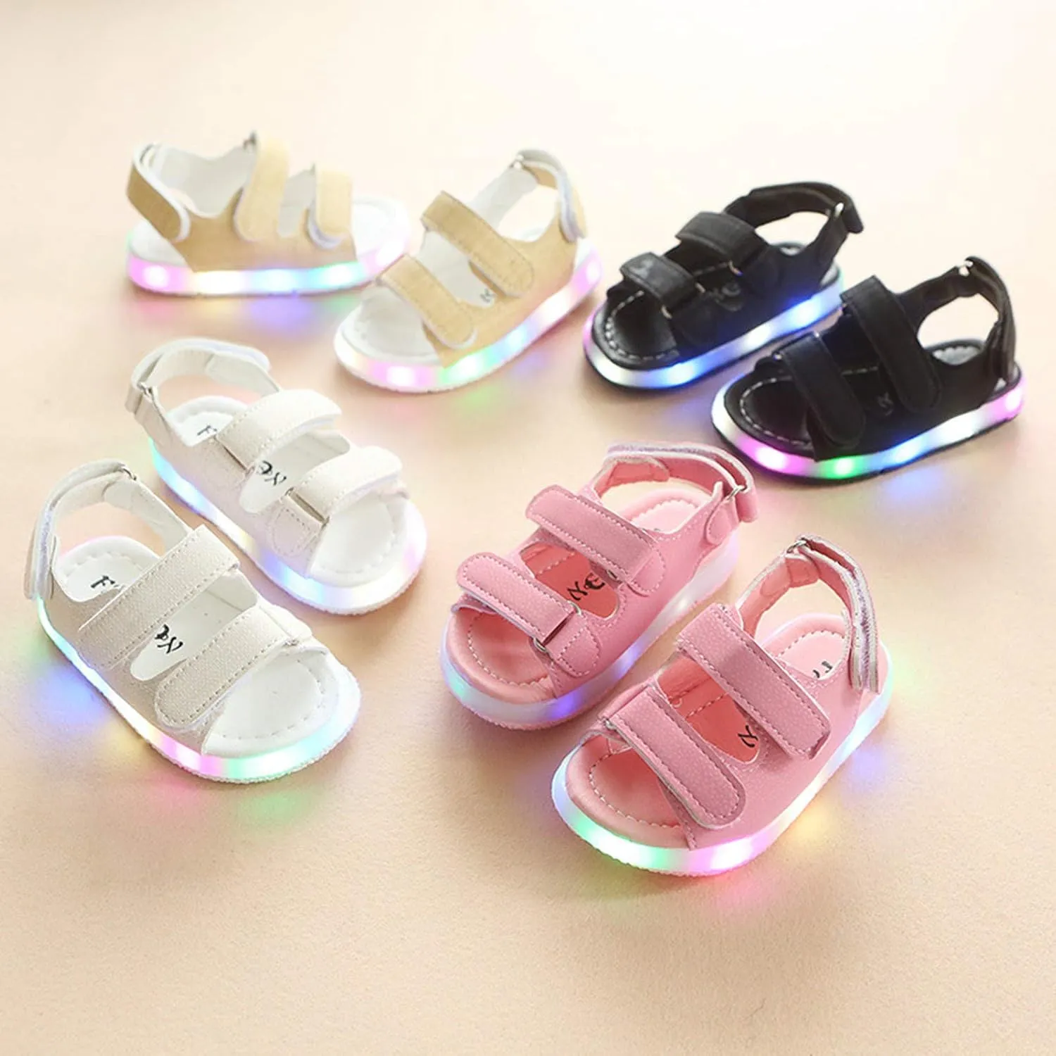 Light Up Toddler Baby Sandals Boys Girls Non Slip Open Toe Outdoor Beach Shoes Adjustable Strap Summer Sneakers