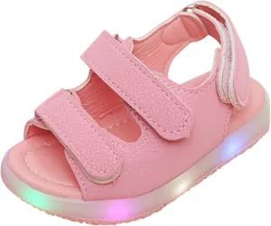 Light Up Toddler Baby Sandals Boys Girls Non Slip Open Toe Outdoor Beach Shoes Adjustable Strap Summer Sneakers