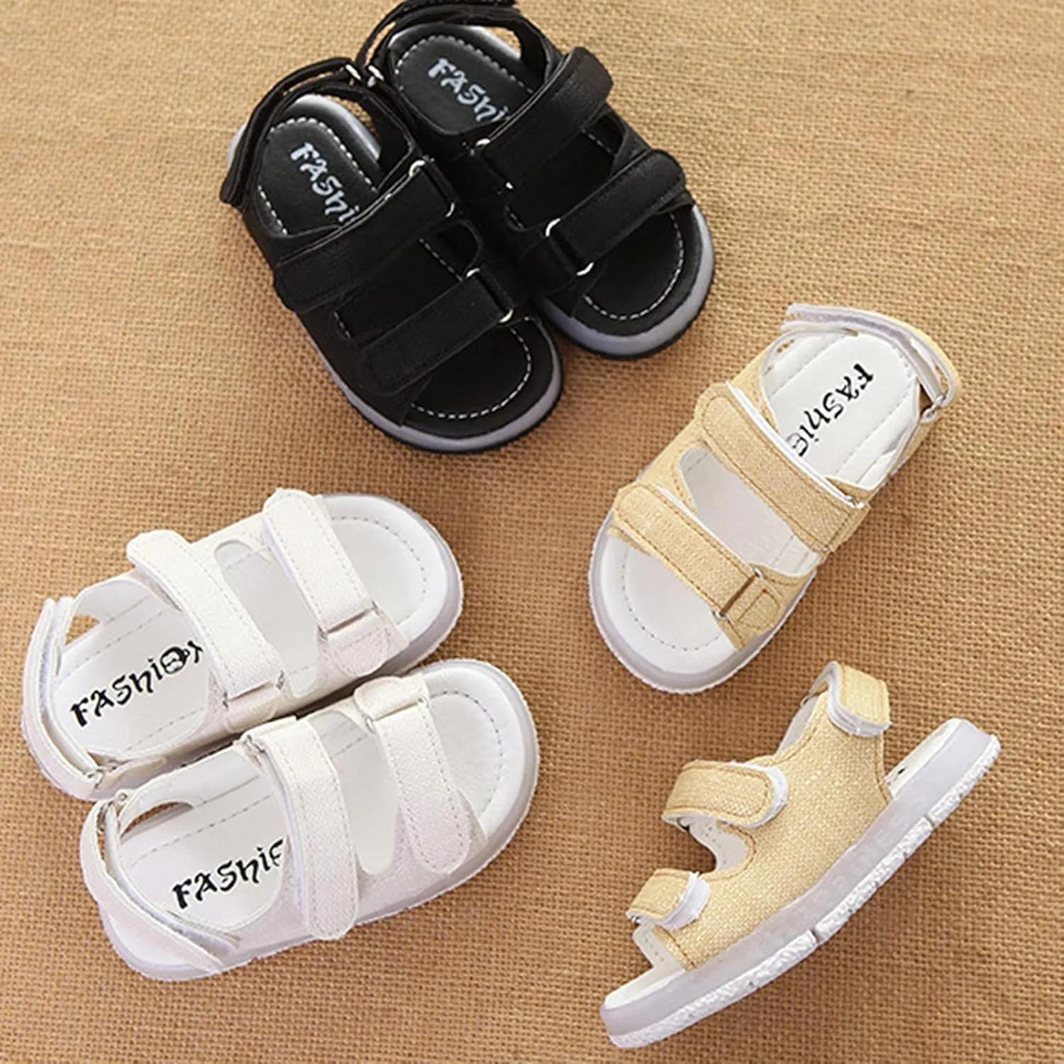 Light Up Toddler Sandals Baby Boys Girls Non Slip Open Toe Outdoor Beach Shoes Slip On Adjustable Strap Sneakers