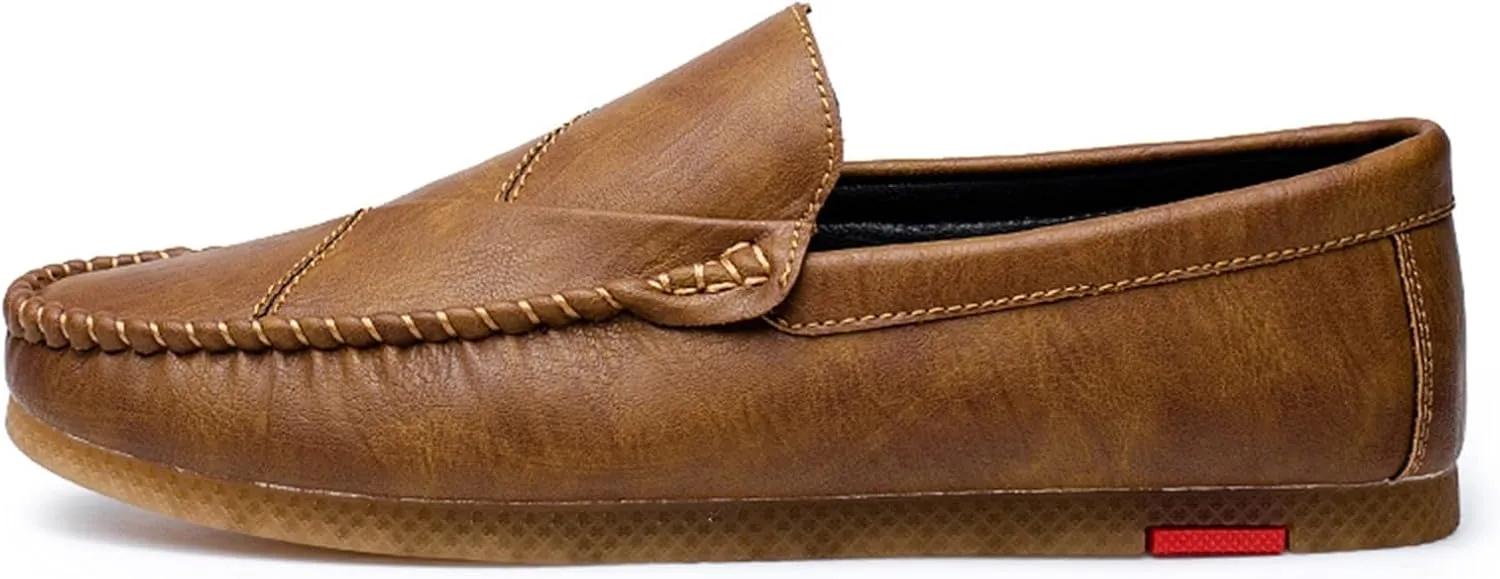 Loafers for Men Vegan Leather Stitching Details Round Toe Comfortable Anti-Slip Flat Heel Walking Slip-ons