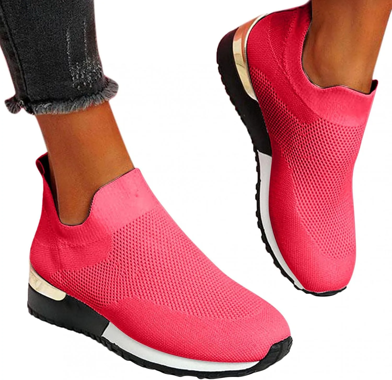 Masbird Sneakers for Women Womens Fashion Sneakers Wide Width Running Flats Tennis Platform Walking Shoes Slip On Sneaker Sport Athletic Shoes Red