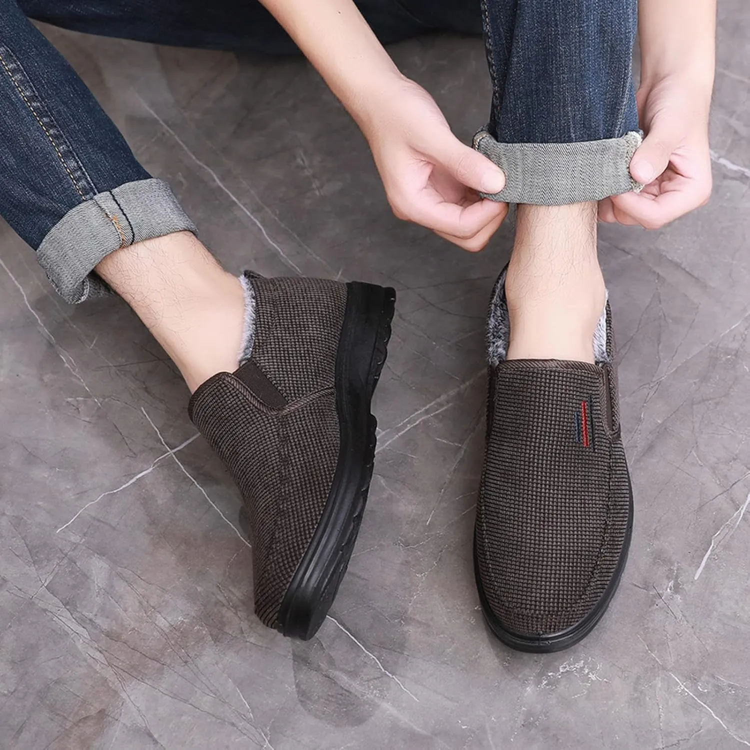 Men Snow Boots in and Winter Fashionable Simple Solid Color Comfortable Flat Bottom Warm and Men Insulated Hiking Boots
