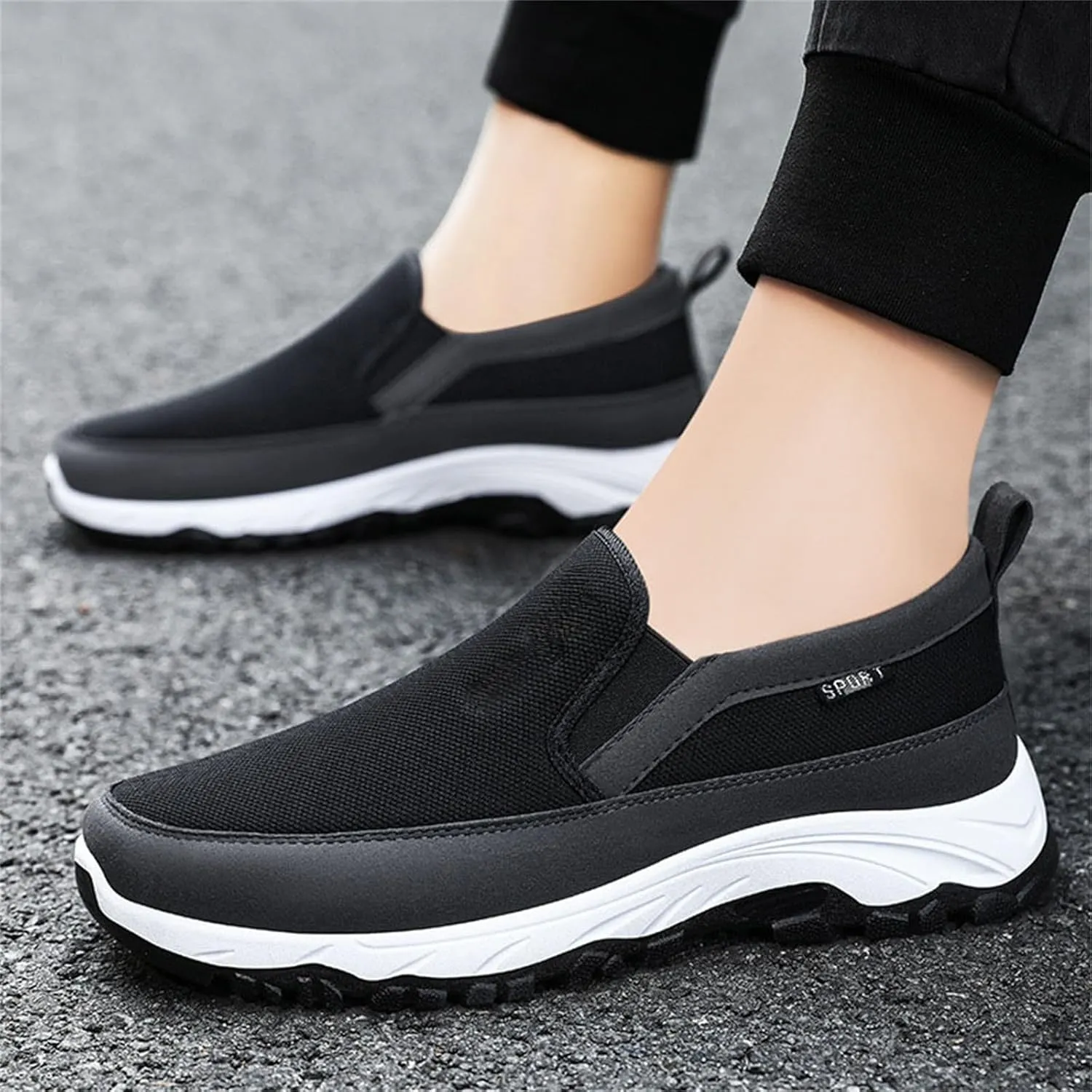 Mens Breathable Sneakers Solid Color Lightweight Slip-on Casual Soft Walking Running Shoes Comfortable Tennis Shoes Flat Bottom Non Slip Summer Spring Mens Shoe