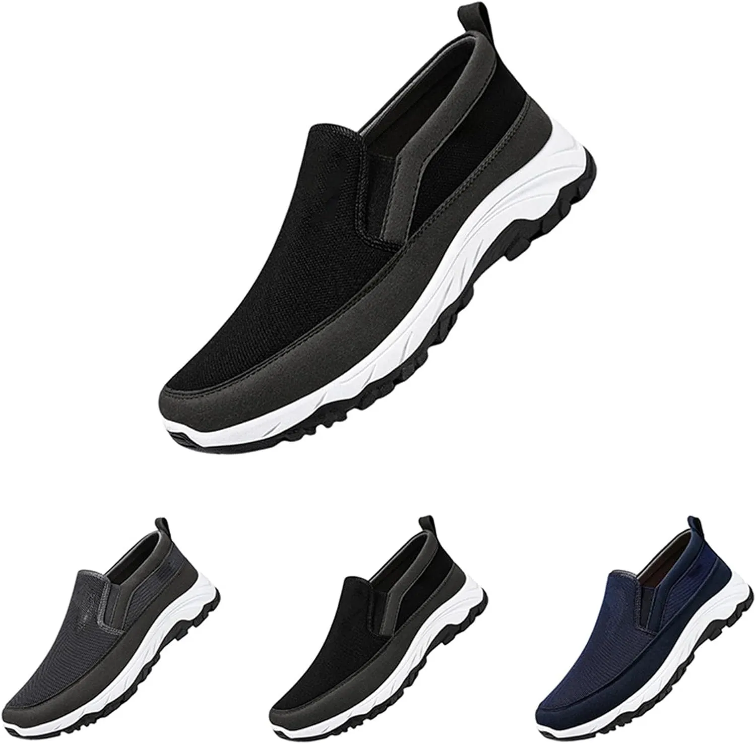 Mens Breathable Sneakers Solid Color Lightweight Slip-on Casual Soft Walking Running Shoes Comfortable Tennis Shoes Flat Bottom Non Slip Summer Spring Mens Shoe