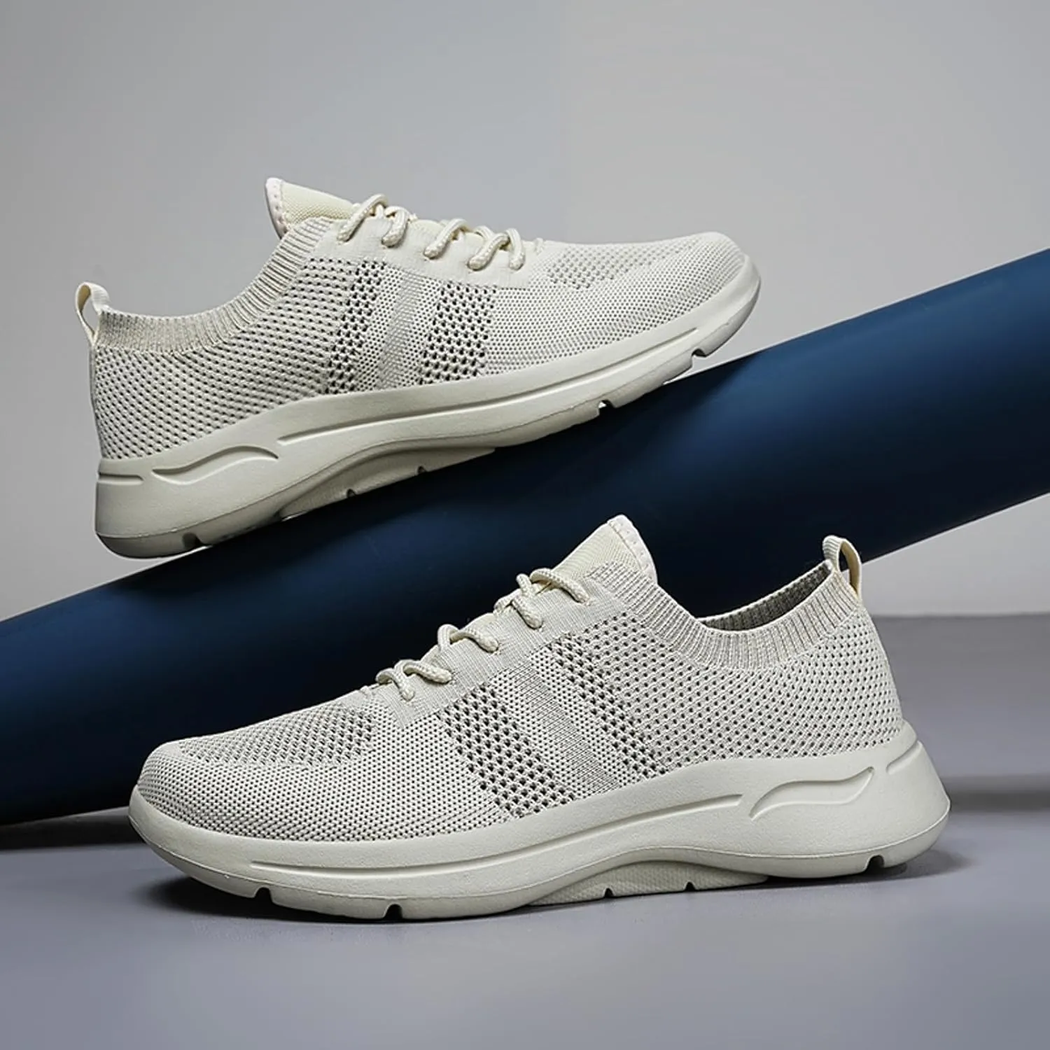 Men's Breathable Stretch Workout Shoes Lace Up Comfortable Light-Weight Shoe Athletic Fashion Sneakers for Men