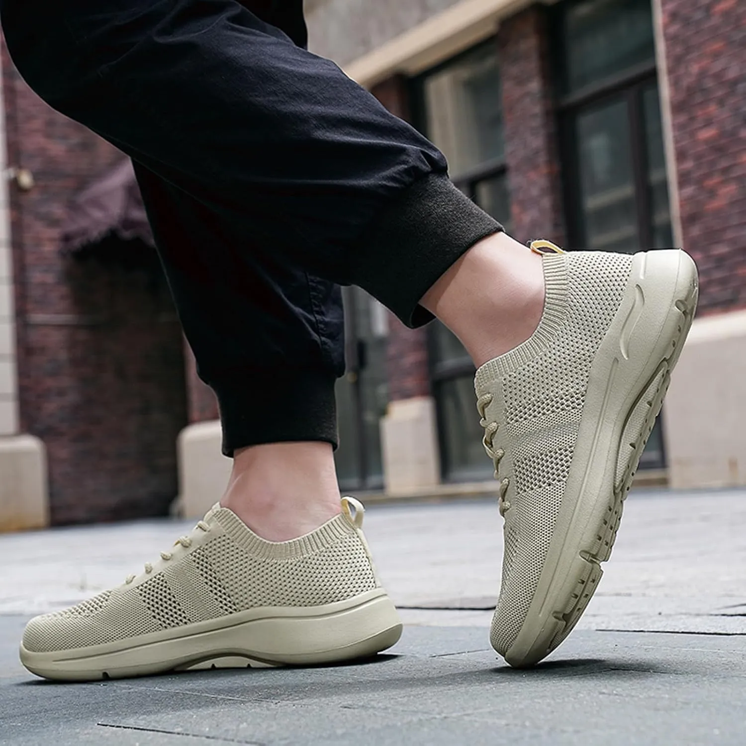 Men's Breathable Stretch Workout Shoes Lace Up Comfortable Light-Weight Shoe Athletic Fashion Sneakers for Men