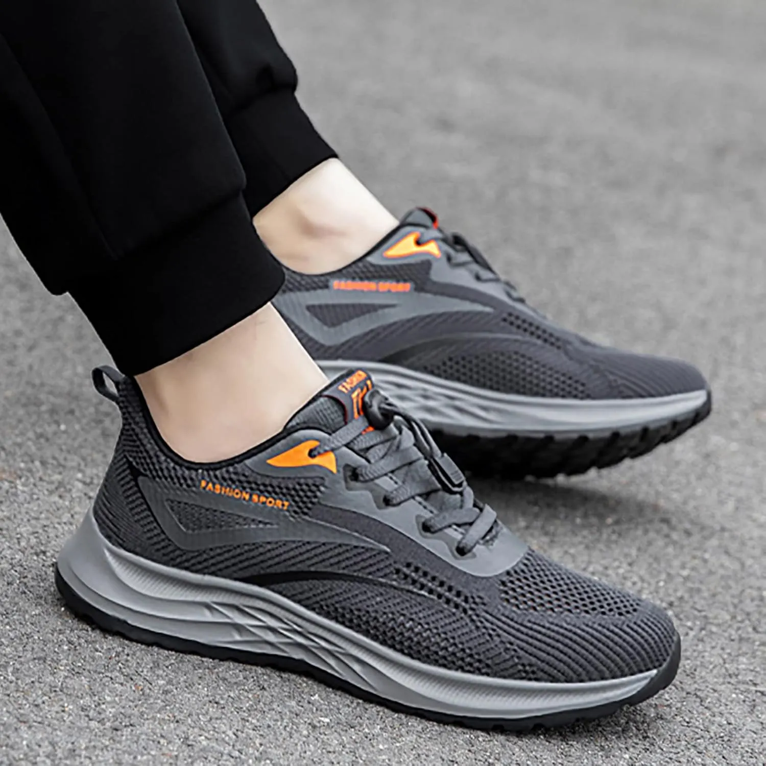 Men's Breathable Stretch Workout Shoes Lace Up Comfortable Light-Weight Shoe Lightweight Diabetic Shoes for Men