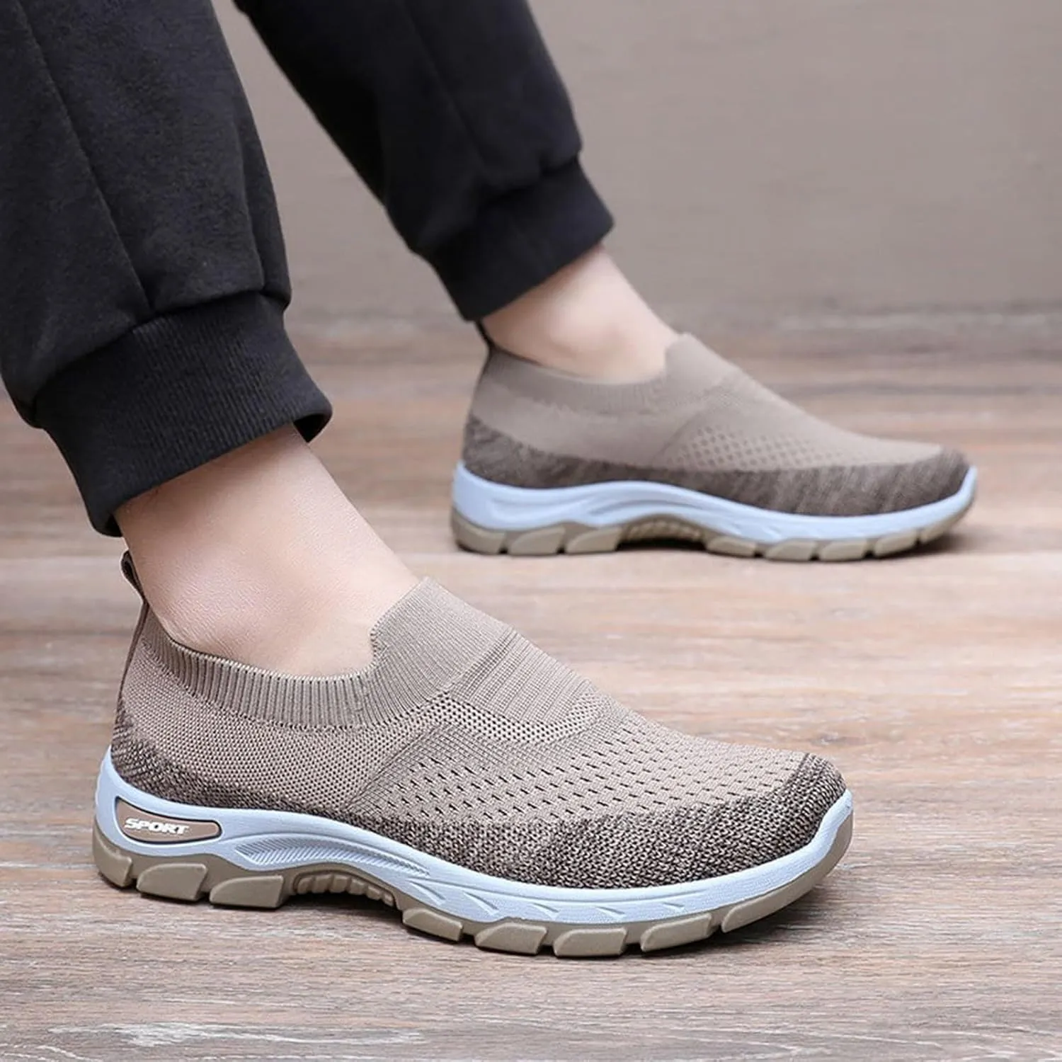 Mens Flat Sneakers Solid Color Slip-on Casual Breathable Soft Walking Running Shoes Comfortable Tennis Shoes Non Slip Summer Spring Mens Sneakers