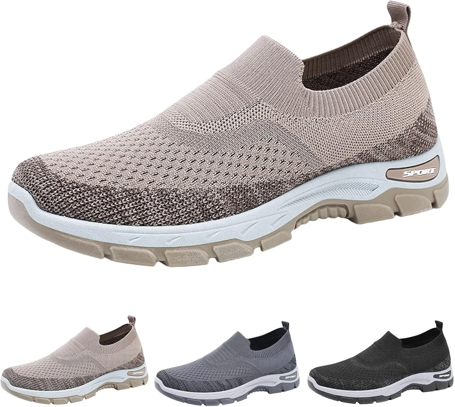 Mens Flat Sneakers Solid Color Slip-on Casual Breathable Soft Walking Running Shoes Comfortable Tennis Shoes Non Slip Summer Spring Mens Sneakers