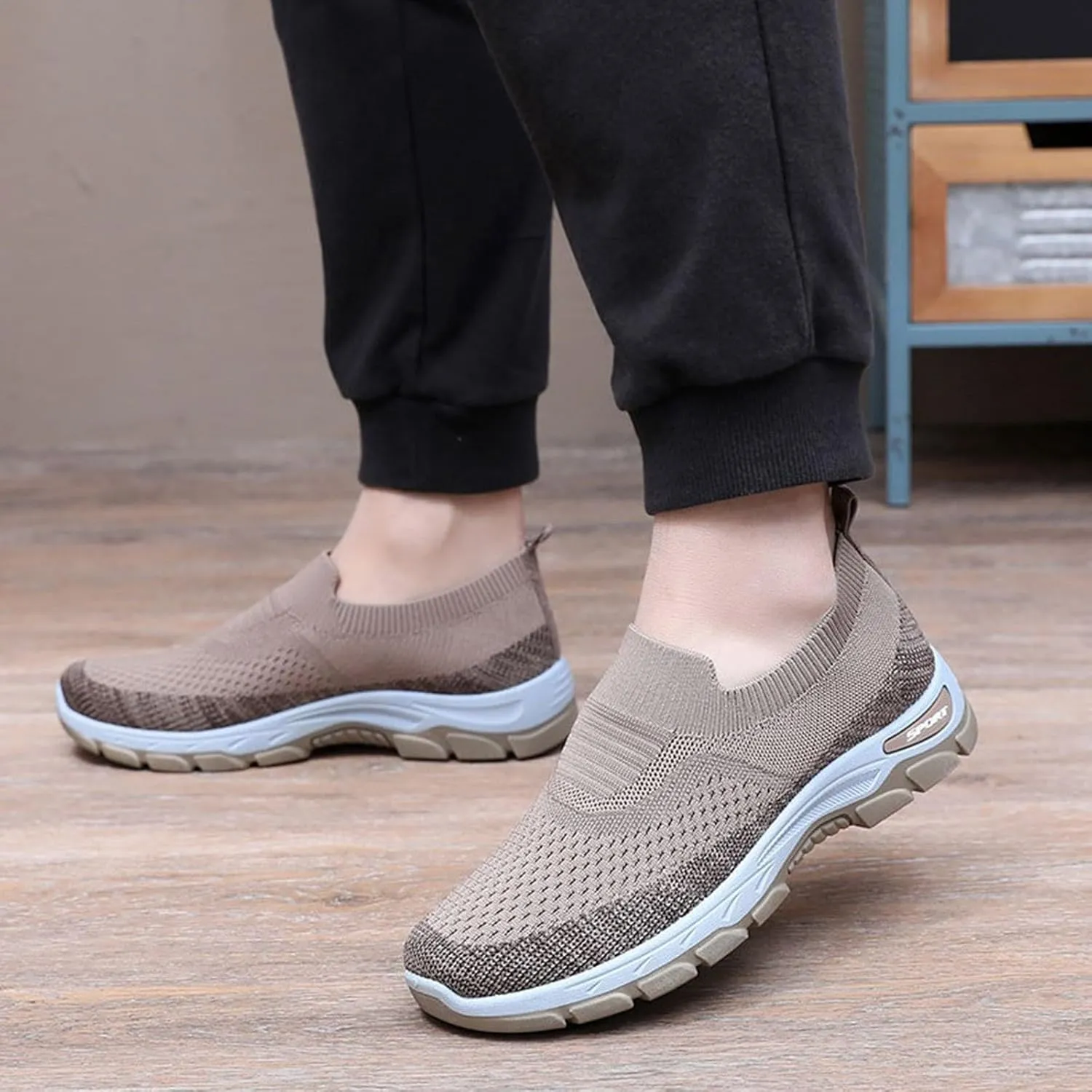 Mens Flat Sneakers Solid Color Slip-on Casual Breathable Soft Walking Running Shoes Comfortable Tennis Shoes Non Slip Summer Spring Mens Sneakers
