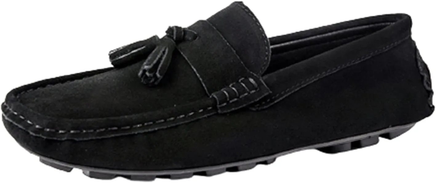 Mens Loafers PU Tassel Stitching Details Round Toe Suede Vamp Slip Resistant Comfortable Lightweight Party Slip-ons