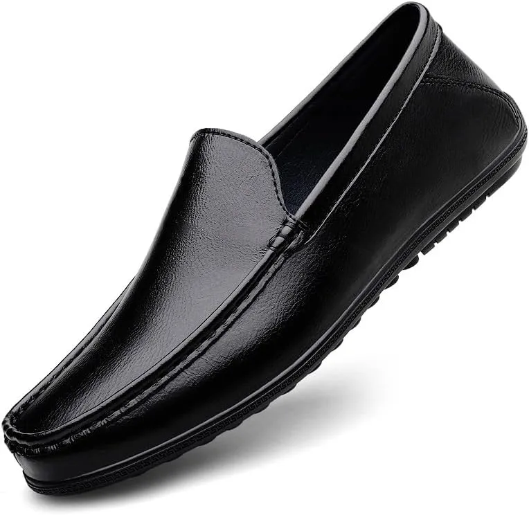 Mens Loafers Shoe Round Toe Faux Leather Loafer Shoes Flexible Flat Heel Lightweight Fashion Party Slip-ons