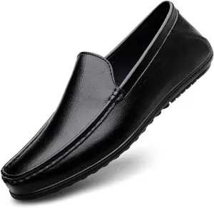 Mens Loafers Shoe Round Toe Faux Leather Loafer Shoes Flexible Flat Heel Lightweight Fashion Party Slip-ons