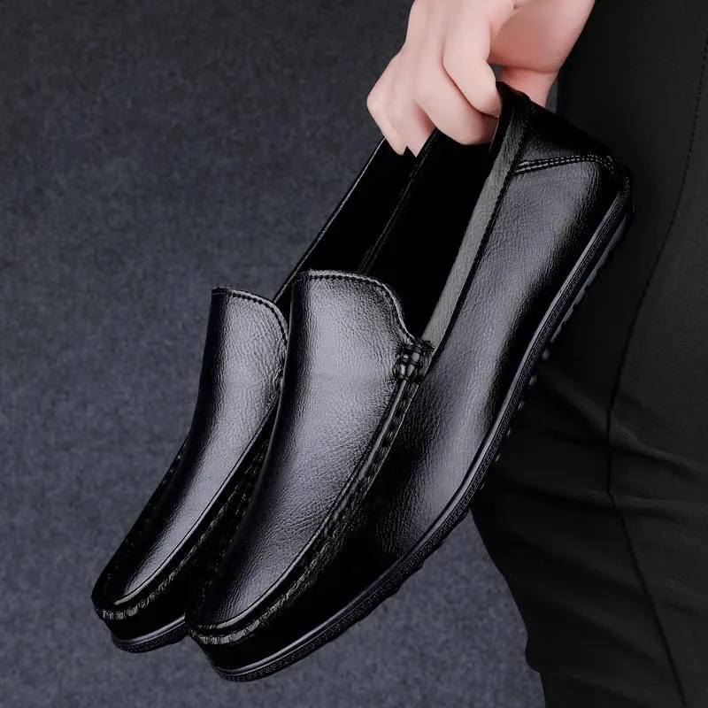 Mens Loafers Shoe Round Toe Faux Leather Loafer Shoes Flexible Flat Heel Lightweight Fashion Party Slip-ons