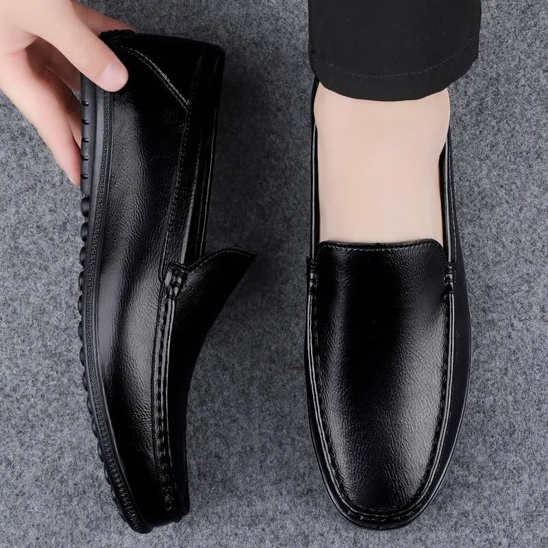 Mens Loafers Shoe Round Toe Faux Leather Loafer Shoes Flexible Flat Heel Lightweight Fashion Party Slip-ons