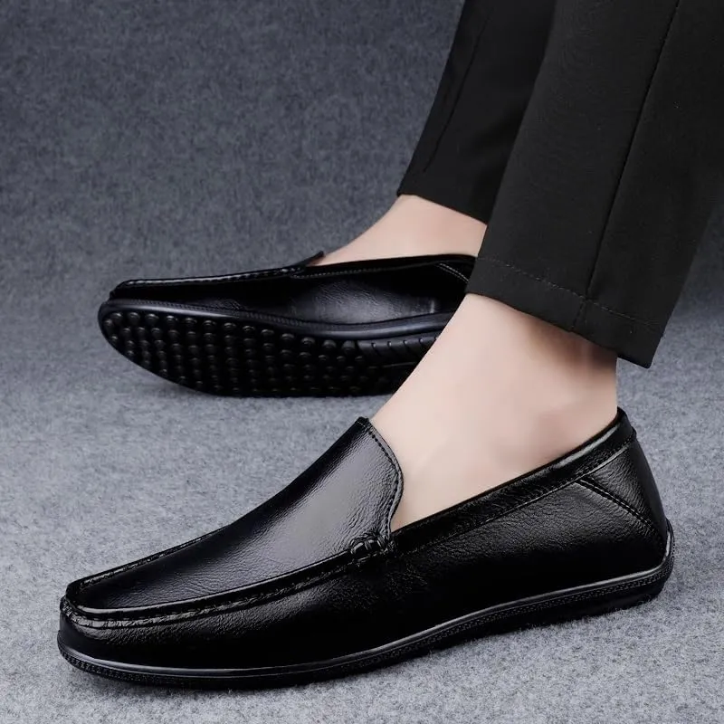 Mens Loafers Shoe Round Toe Faux Leather Loafer Shoes Flexible Flat Heel Lightweight Fashion Party Slip-ons
