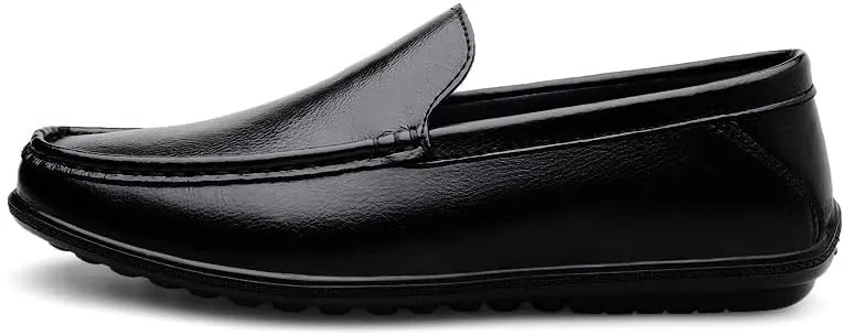 Mens Loafers Shoe Round Toe Faux Leather Loafer Shoes Flexible Flat Heel Lightweight Fashion Party Slip-ons