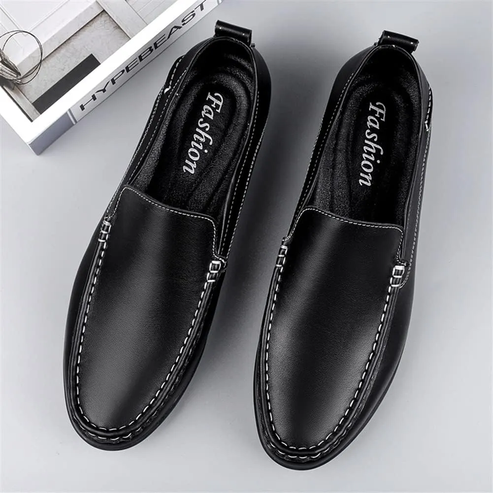 Mens Loafers Shoe Simple Venetian Loafers Moccasins Shoes Leather Flat Heel Flexible Anti-Slip Fashion Slip-ons