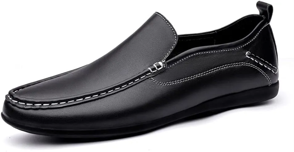 Mens Loafers Shoe Simple Venetian Loafers Moccasins Shoes Leather Flat Heel Flexible Anti-Slip Fashion Slip-ons