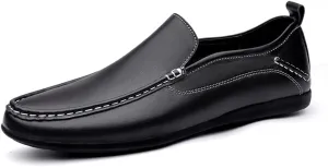 Mens Loafers Shoe Simple Venetian Loafers Moccasins Shoes Leather Flat Heel Flexible Anti-Slip Fashion Slip-ons