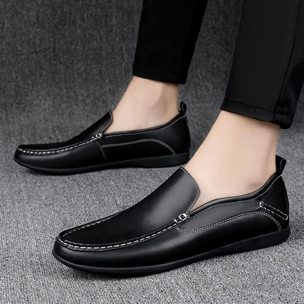 Mens Loafers Shoe Simple Venetian Loafers Moccasins Shoes Leather Flat Heel Flexible Anti-Slip Fashion Slip-ons