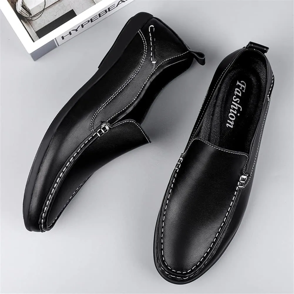 Mens Loafers Shoe Simple Venetian Loafers Moccasins Shoes Leather Flat Heel Flexible Anti-Slip Fashion Slip-ons