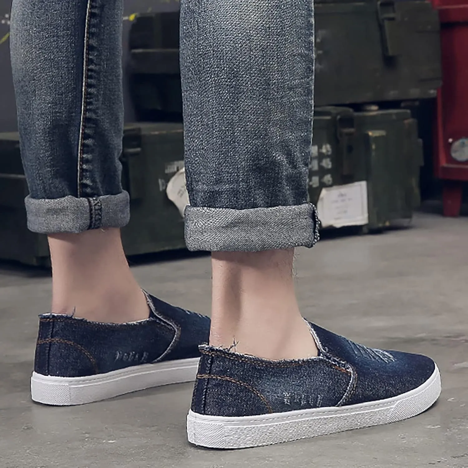Men's New Spring and Fisherman's Shoes Canvas Thick Soled Denim Slip On Man Casual Shoes Leather