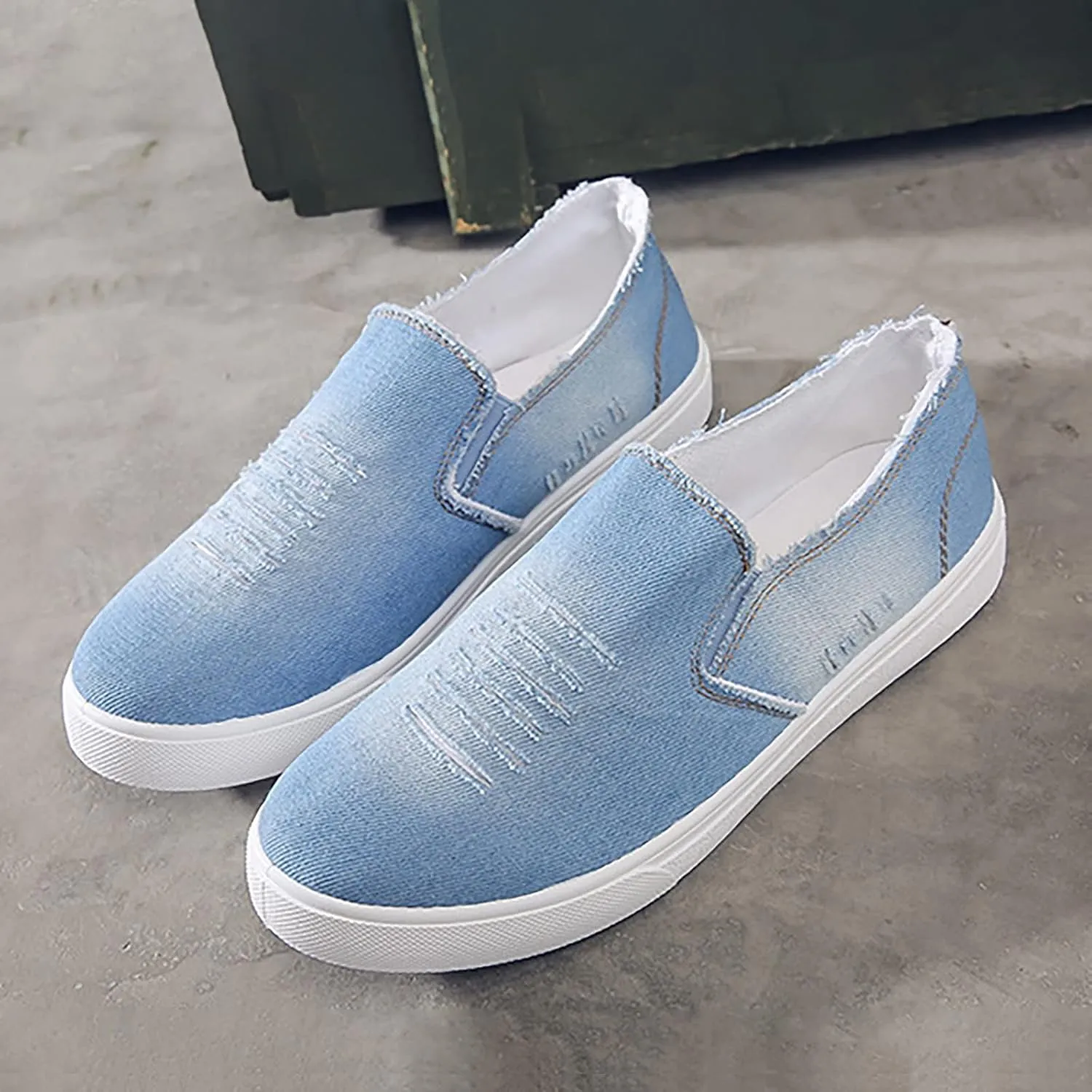 Men's New Spring and Fisherman's Shoes Canvas Thick Soled Denim Slip On Man Casual Shoes Leather