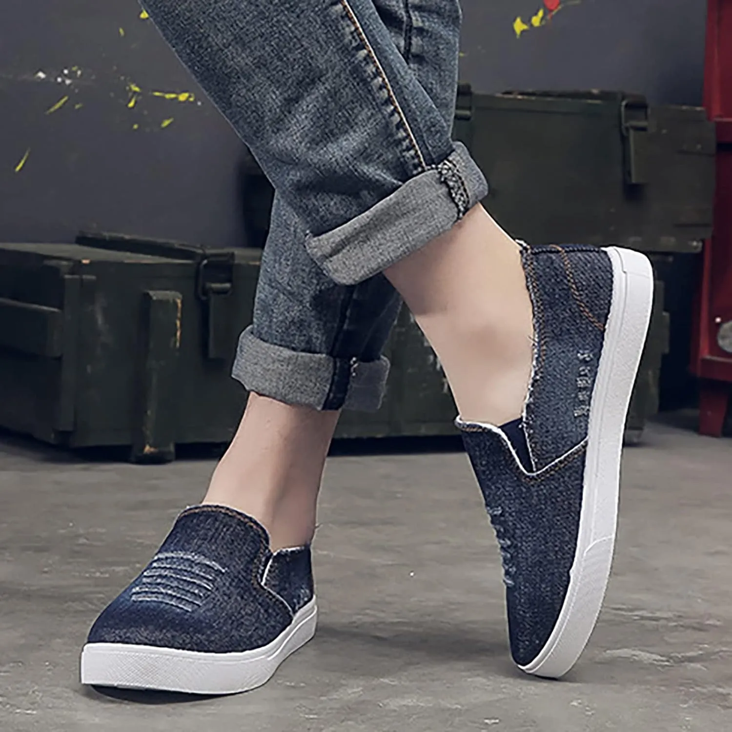 Men's New Spring and Fisherman's Shoes Canvas Thick Soled Denim Slip On Man Casual Shoes Leather