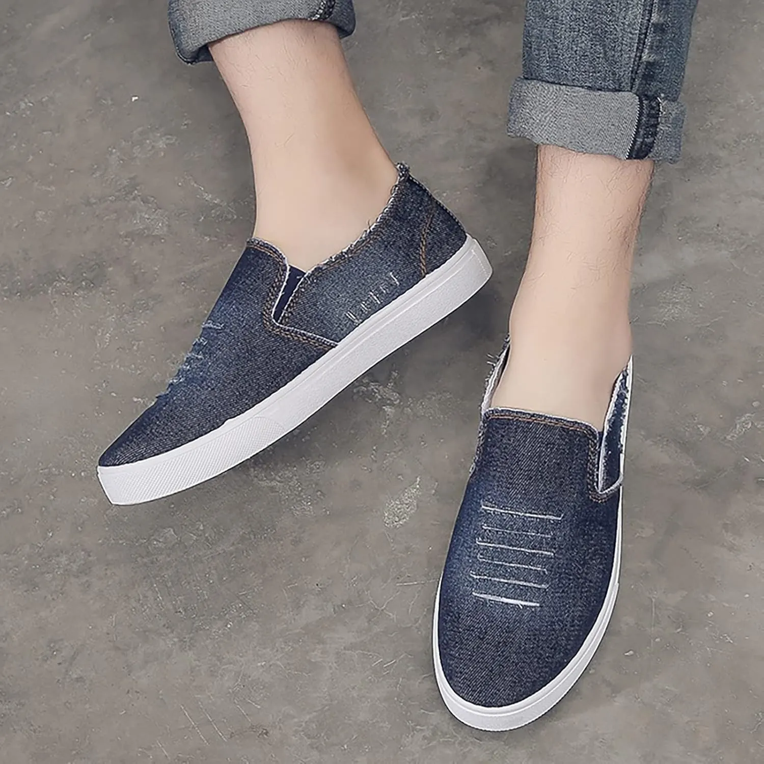 Men's New Spring and Fisherman's Shoes Canvas Thick Soled Denim Slip On Man Casual Shoes Leather