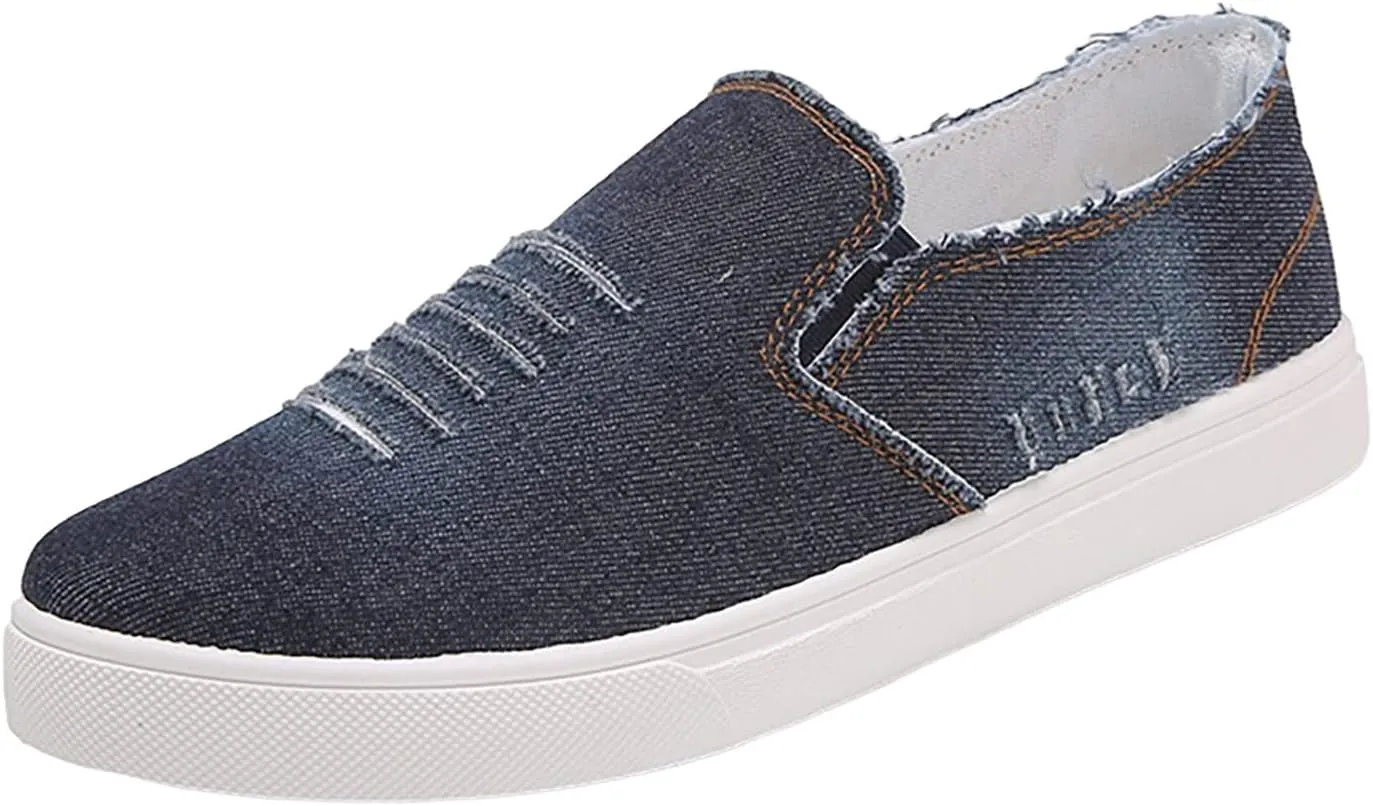 Men's New Spring and Fisherman's Shoes Canvas Thick Soled Denim Slip On Man Casual Shoes Leather