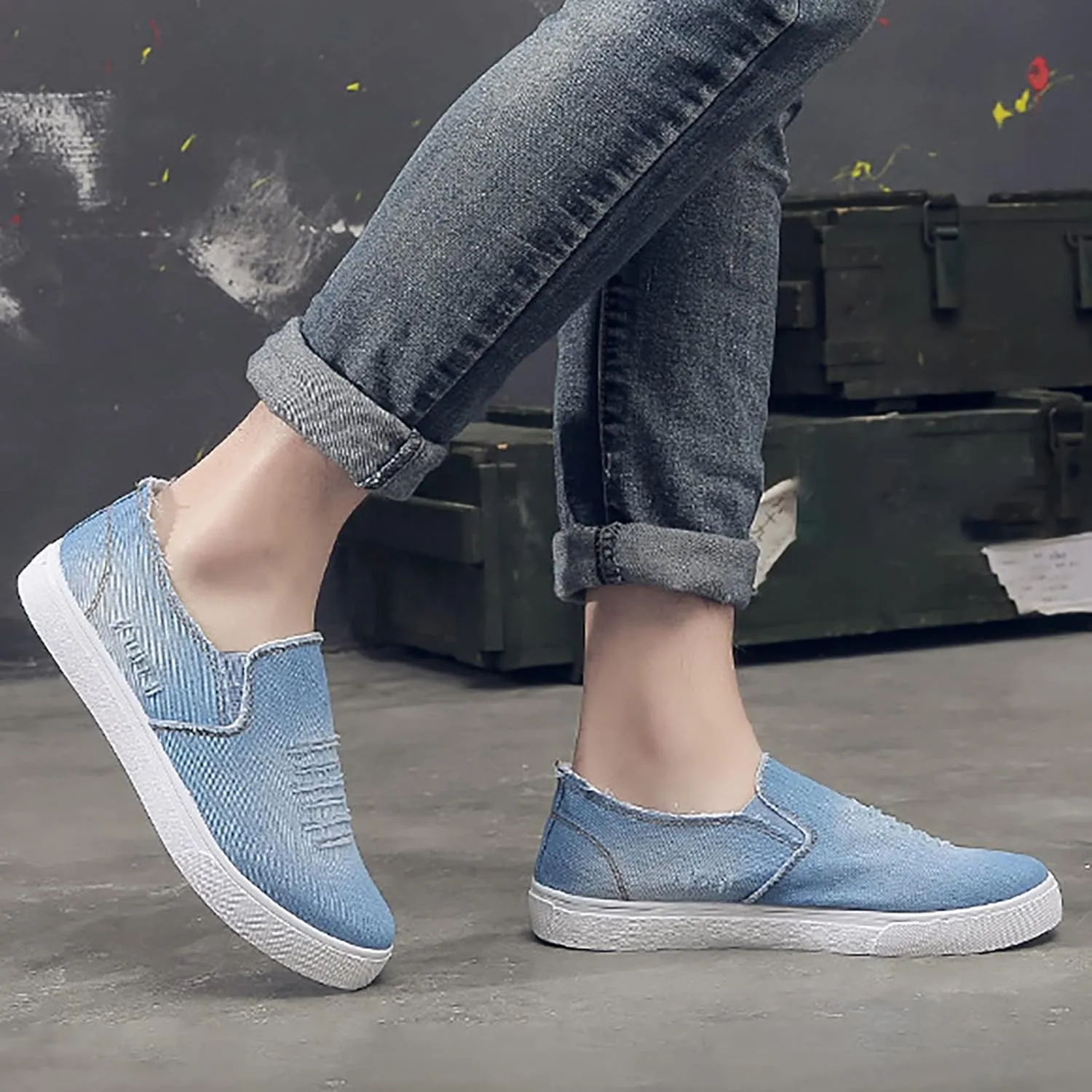 Men's New Spring and Fisherman's Shoes Canvas Thick Soled Denim Slip On Man Casual Shoes Leather