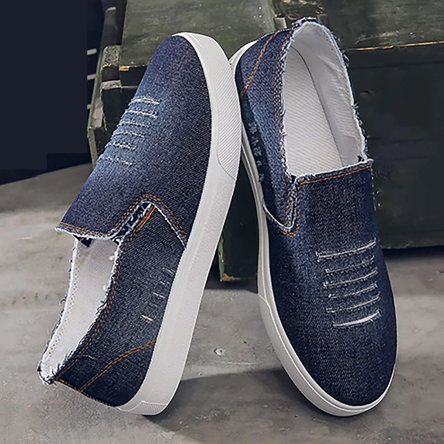 Men's New Spring and Fisherman's Shoes Canvas Thick Soled Denim Slip On Man Casual Shoes Leather