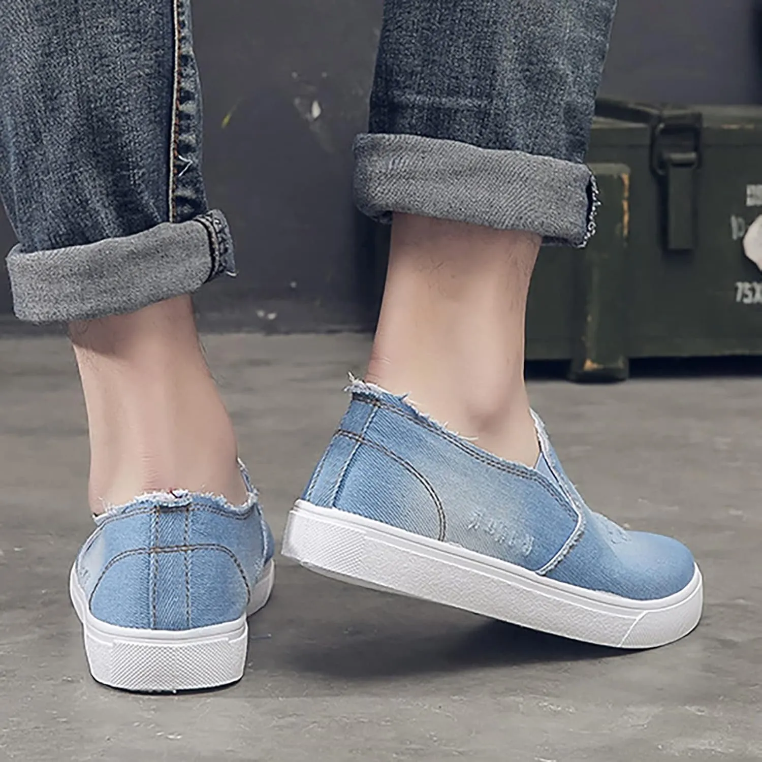 Men's New Spring and Fisherman's Shoes Canvas Thick Soled Denim Slip On Man Casual Shoes Leather