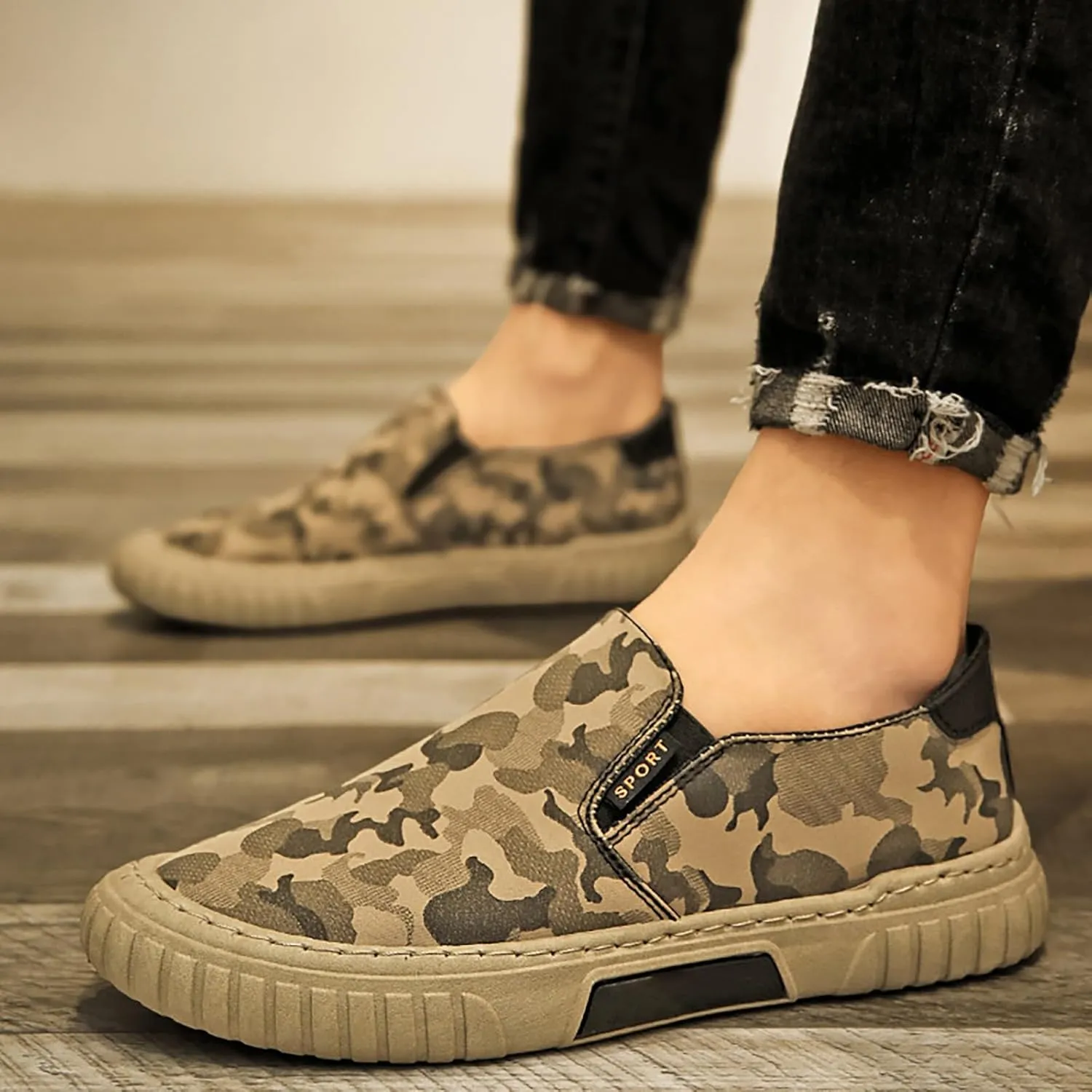 Men's Single Foot Stirrup Sneakers Canvas Comfortable Breathable Casual Skateboarding Summer Fashion Shoes