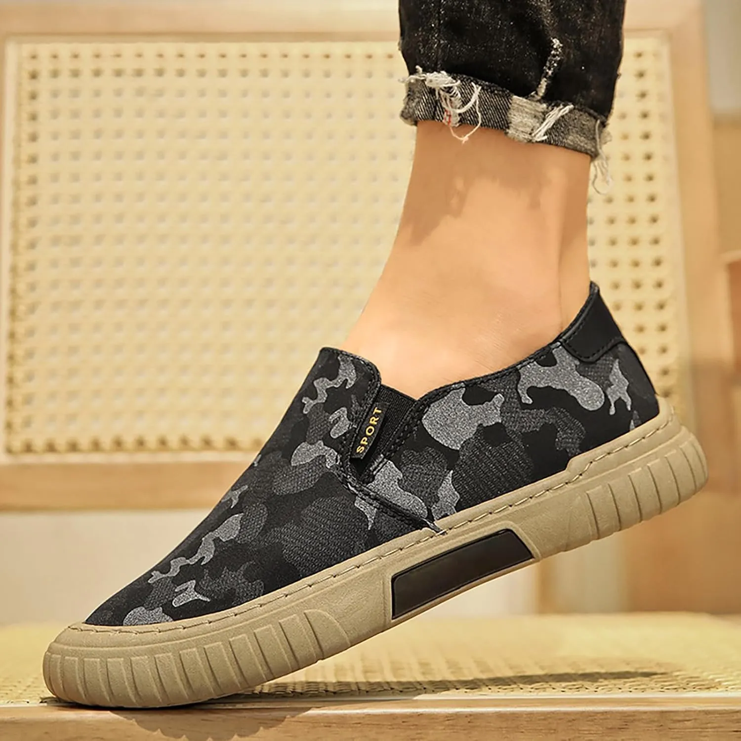 Men's Single Foot Stirrup Sneakers Canvas Comfortable Breathable Casual Skateboarding Summer Fashion Shoes