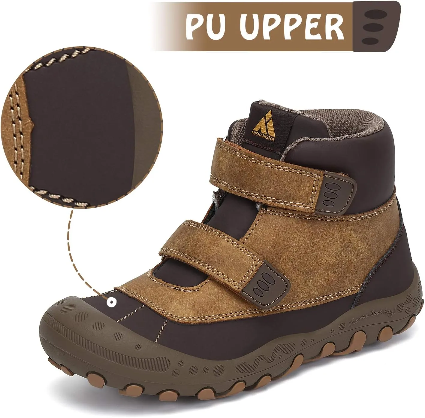 Mishansha Unisex-Child Outdoor Ankle Hiking Boots Boys Girls Trekking Walking Shoes with Hook and Loop