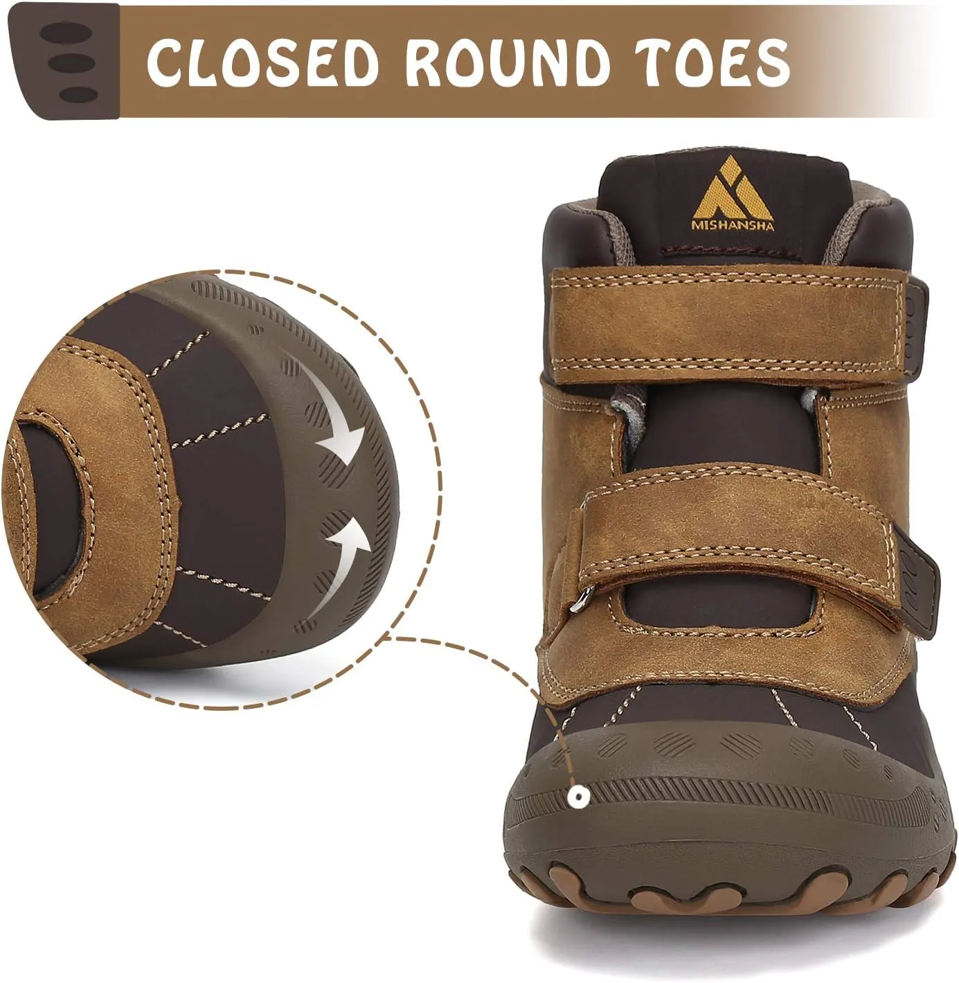 Mishansha Unisex-Child Outdoor Ankle Hiking Boots Boys Girls Trekking Walking Shoes with Hook and Loop