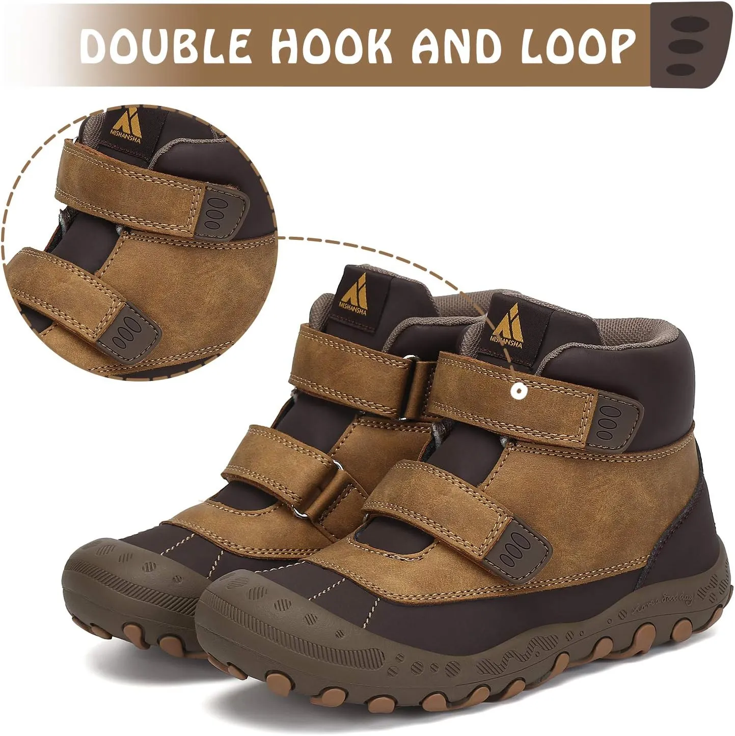 Mishansha Unisex-Child Outdoor Ankle Hiking Boots Boys Girls Trekking Walking Shoes with Hook and Loop