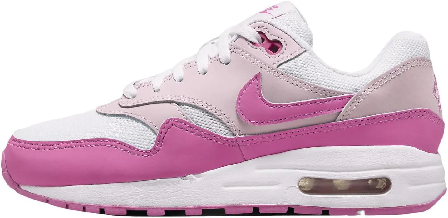 Nike Air Max 1 Big Kids' Shoes (FZ3559-100, White/Pink Foam/Playful Pink) Size 6.5