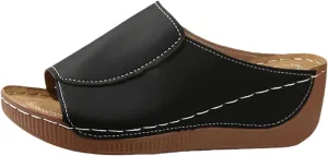 Orthopedic Sandals for Women Arch Support Comfortable Open Toe Leather Slippers Wedge Platform Sandal Wide Width Summer Slip On Shoes
