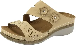 Orthopedic Sandals for Women with Arch Support Summer Dressy Casual Comfortable Flip Flops Walking Wedge Summer Low Heel Walking Support Slip on Support Slippers Vintage Orthotic Thong Shoes