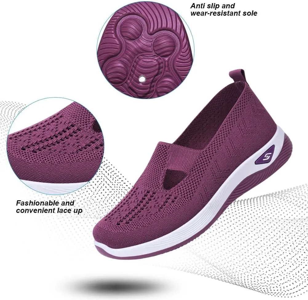Orthopedic Shoes for Women Slip ons Woven Breathable Soft Sole Shoes for Foot Pain Relief Comfortable Non-Slip Walking Shoes