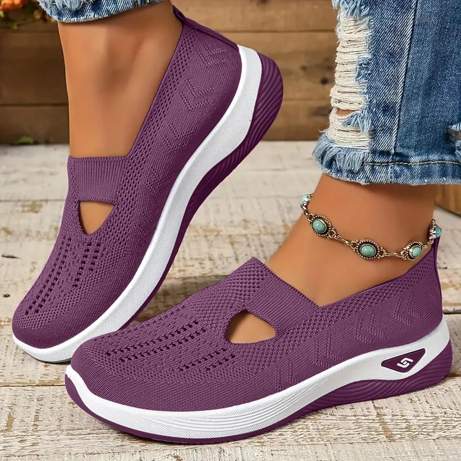 Orthopedic Shoes for Women Slip ons Woven Breathable Soft Sole Shoes for Foot Pain Relief Comfortable Non-Slip Walking Shoes