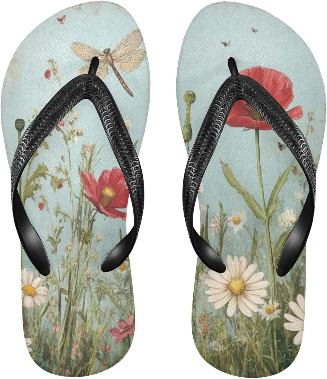 Retro Wildflowers Flip Flop Sandal Men's and Women's Summer Sandal | Beach & Water Shoes605