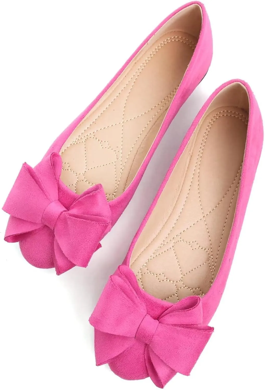 SAILING LU Women's Round Toe Ballerina Shoes Cute Bow Flats Comfortable Soft Suede Slip-ons Solid Color Office Lady Walking Loafers