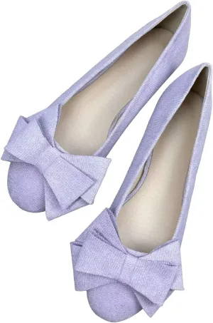 SAILING LU Women's Round Toe Ballerina Shoes Cute Bow Flats Comfortable Soft Suede Slip-ons Solid Color Office Lady Walking Loafers
