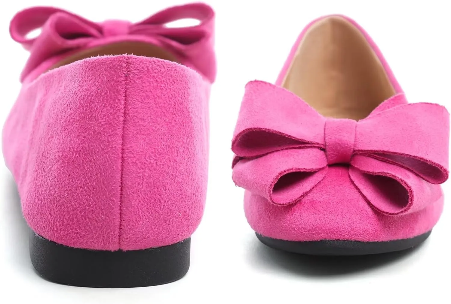 SAILING LU Women's Round Toe Ballerina Shoes Cute Bow Flats Comfortable Soft Suede Slip-ons Solid Color Office Lady Walking Loafers