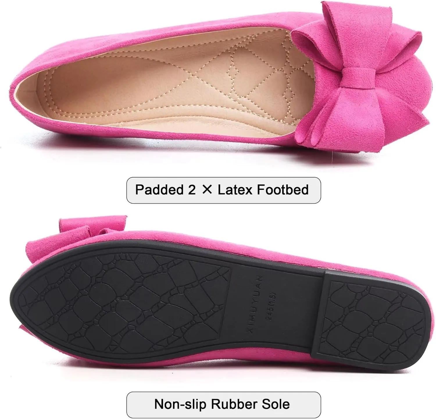 SAILING LU Women's Round Toe Ballerina Shoes Cute Bow Flats Comfortable Soft Suede Slip-ons Solid Color Office Lady Walking Loafers