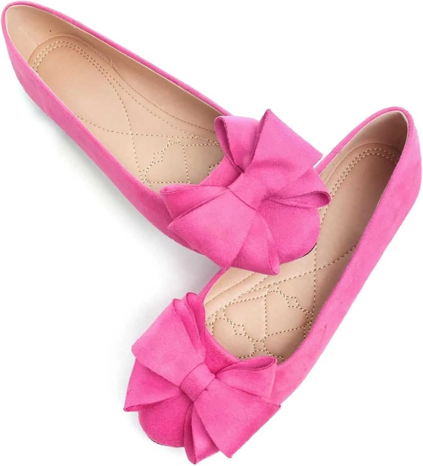 SAILING LU Women's Round Toe Ballerina Shoes Cute Bow Flats Comfortable Soft Suede Slip-ons Solid Color Office Lady Walking Loafers